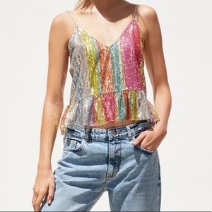 Zara striped sequin peplum top